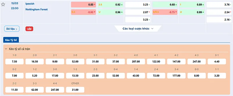 Thông tin tỷ lệ kèo Ipswich vs Nottingham 22h00 ngày 15/3/2025