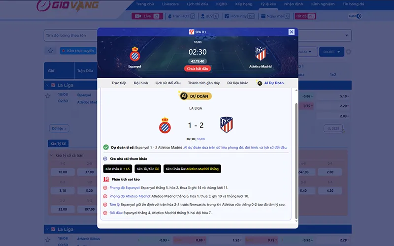 Dự đoán AI Espanyol vs Atl Madrid 02h30 ngày 18/8/2025