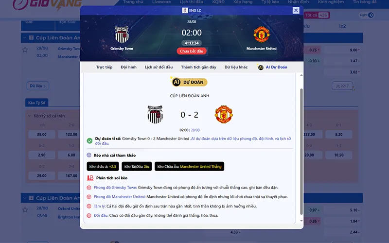 Dự đoán AI Grimsby vs Man Utd 02h00 ngày 28/8/2025