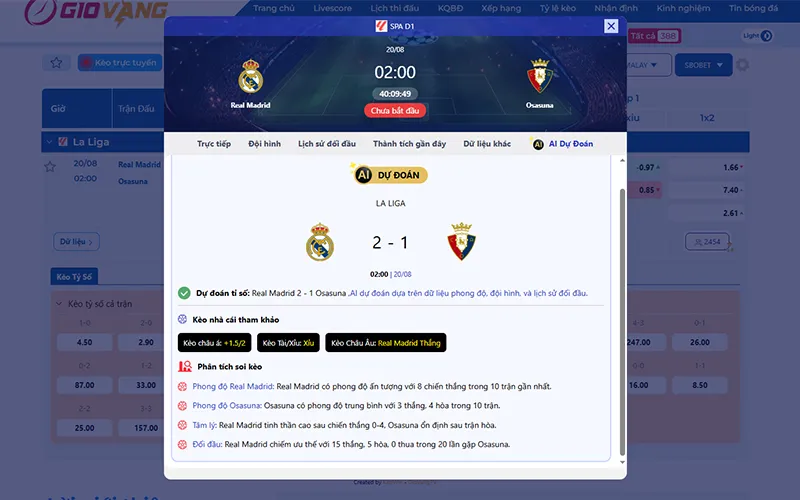 Dự đoán AI Real Madrid vs Osasuna 02h00 ngày 20/8/2025