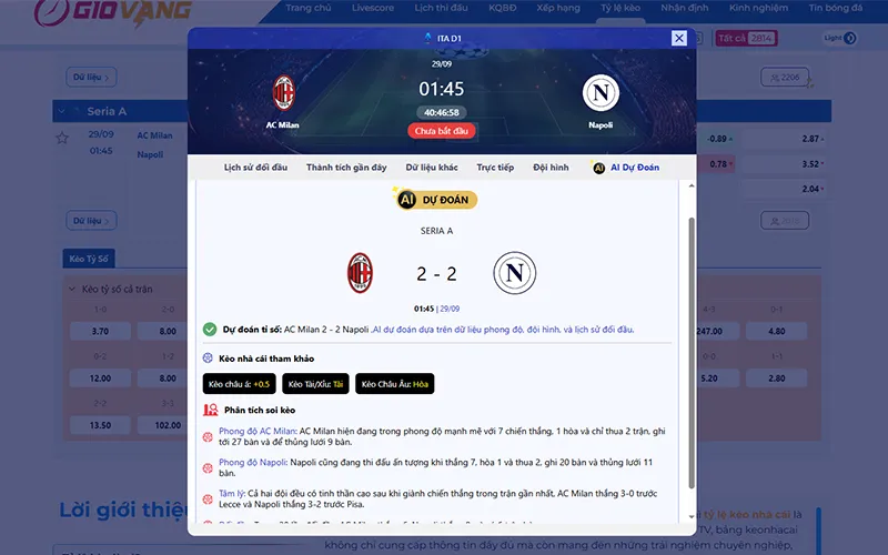 Dự đoán AI AC Milan vs Napoli 01h45 ngày 29/9/2025