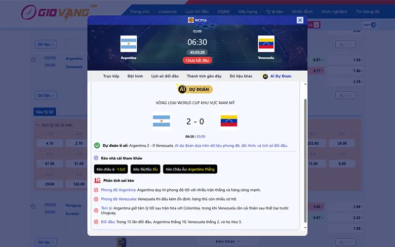 Dự đoán AI Argentina vs Venezuela 06h30 ngày 05/9/2025