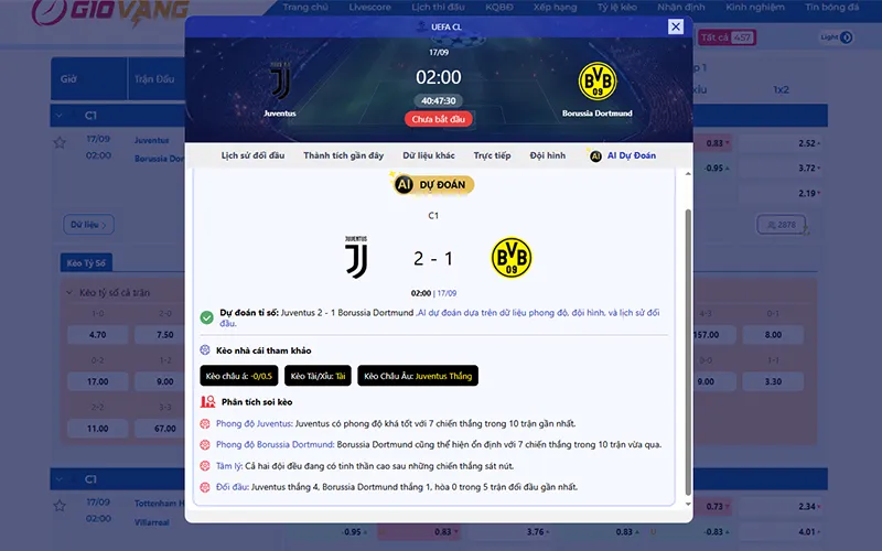 Dự đoán AI Juventus vs Dortmund 02h00 ngày 17/9/2025