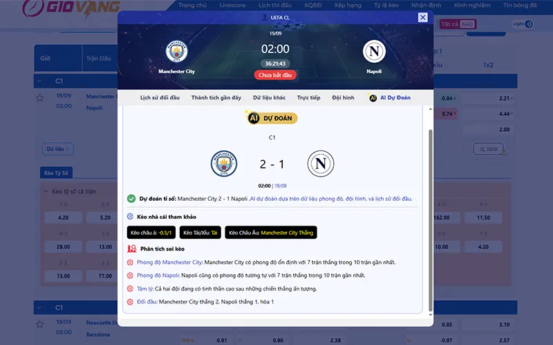 Dự đoán AI Man City vs Napoli 02h00 ngày 19/9/2025