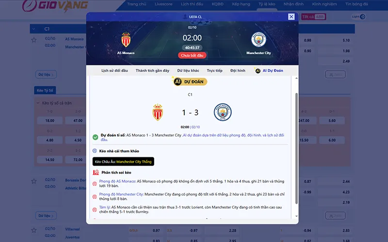 Dự đoán AI Monaco vs Man City 02h00 ngày 02/10/2025