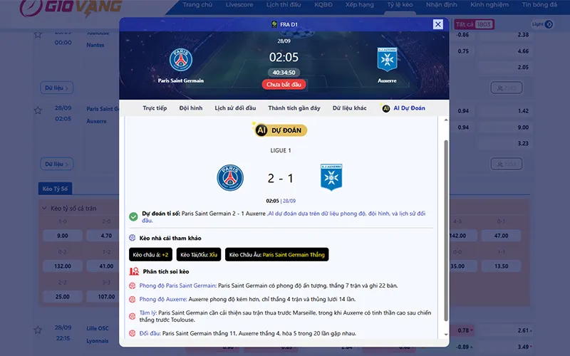 Dự đoán AI PSG vs Auxerre 02h05 ngày 28/9/2025