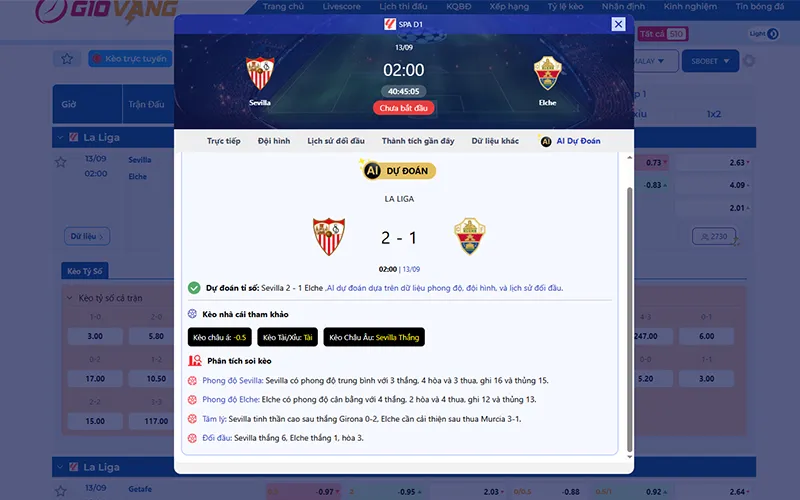Dự đoán AI Sevilla vs Elche 02h00 ngày 13/9/2025