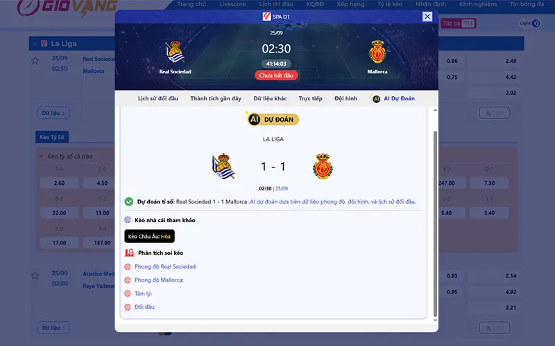 Dự đoán AI Sociedad vs Mallorca 02h30 ngày 25/9/2025