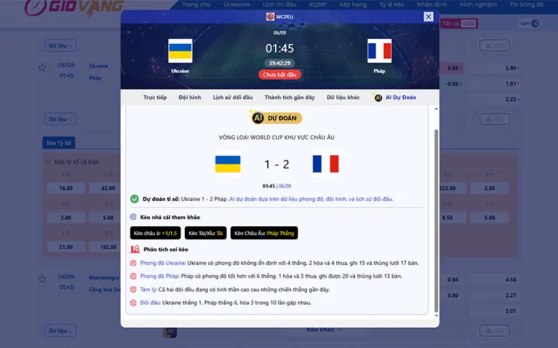 Dự đoán AI Ukraine vs Pháp 01h45 ngày 06/9/2025