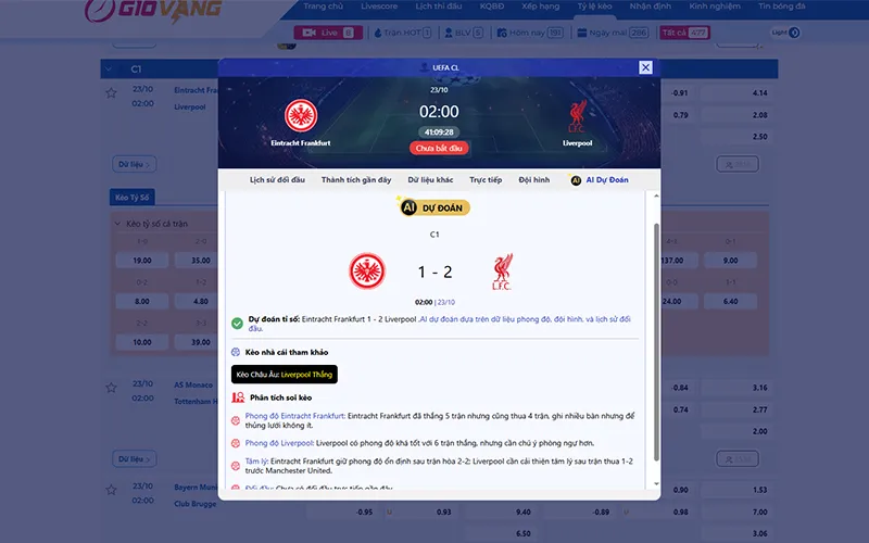 Dự đoán AI Frankfurt vs Liverpool 02h00 ngày 23/10/2025