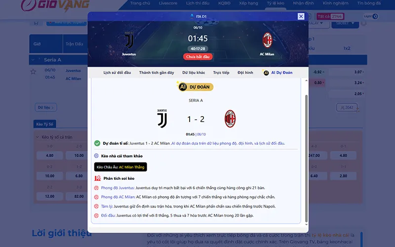 Dự đoán AI Juventus vs AC Milan 01h45 ngày 06/10/2025