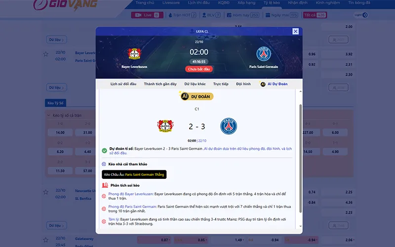 Dự đoán AI Leverkusen vs PSG 02h00 ngày 22/10/2025