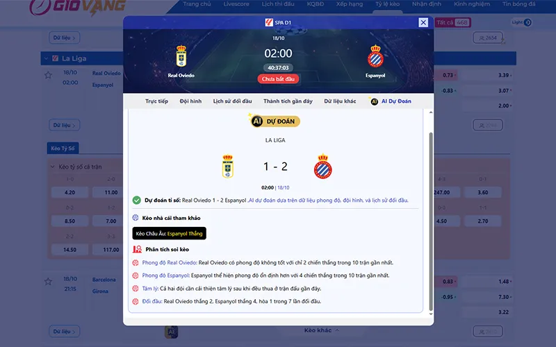 Dự đoán AI Oviedo vs Espanyol 02h00 ngày 18/10/2025