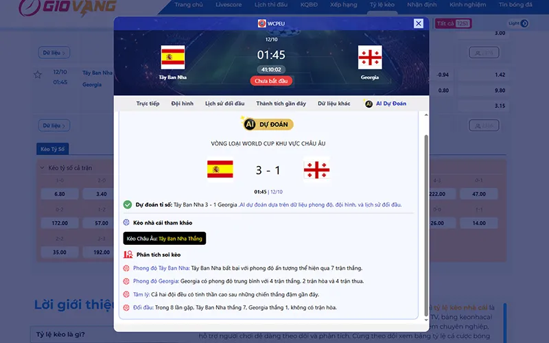 Dự đoán AI Tây Ban Nha vs Georgia 01h45 ngày 11/10/2025
