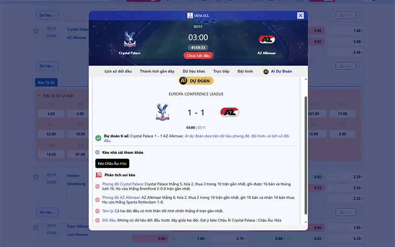 Dự đoán AI Crystal Palace vs AZ Alkmaar 03h00 ngày 07/11/2025