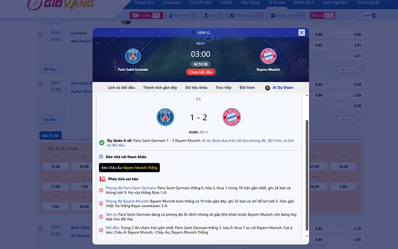 Dự đoán AI PSG vs Bayern Munich 03h00 ngày 05/11/2025