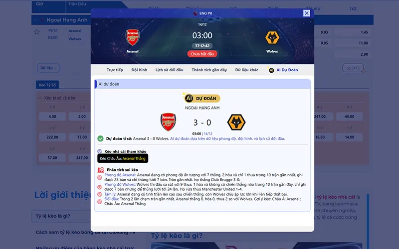 Dự đoán AI Arsenal vs Wolves 03h00 ngày 14/12/2025