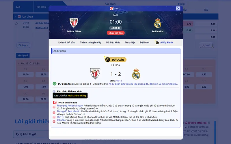 Dự đoán AI Ath Bilbao vs Real Madrid 01h00 ngày 04/12/2025