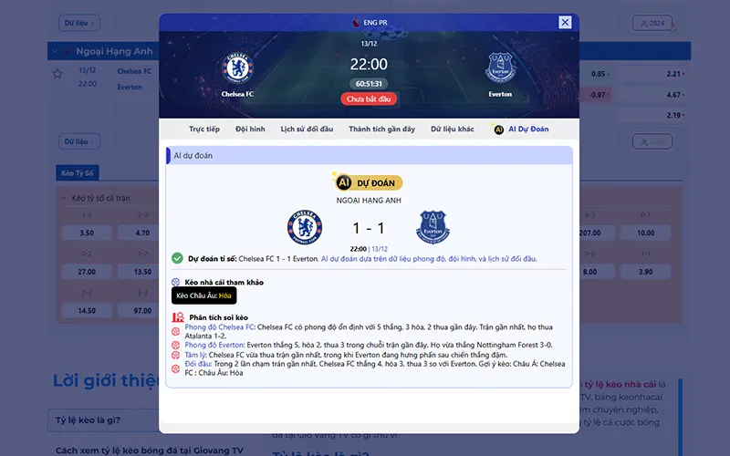 Dự đoán AI Chelsea vs Everton 22h00 ngày 13/12/2025