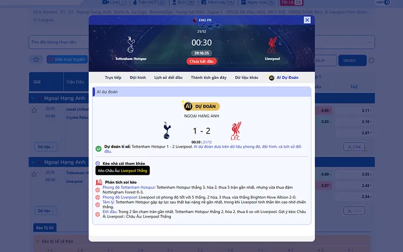 Dự đoán AI Tottenham vs Liverpool 03h00 ngày 15/12/2025