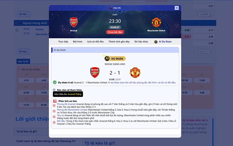 Dự đoán AI Arsenal vs Man Utd 23h30 ngày 25/01/2026