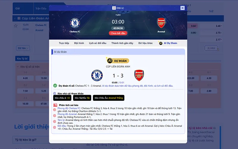 Dự đoán AI Chelsea vs Arsenal 03h00 ngày 15/01/2026