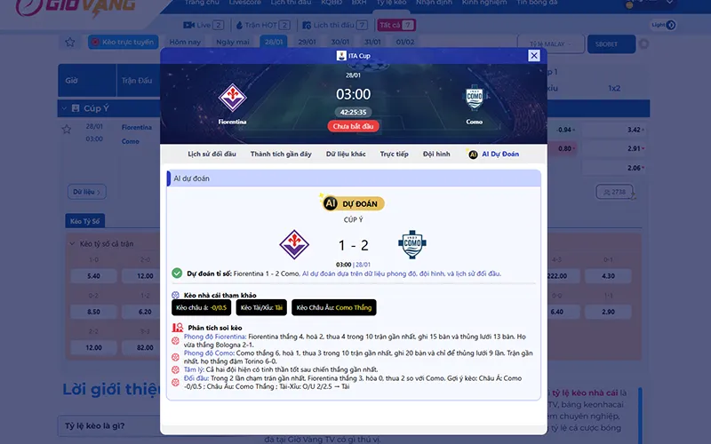 Dự đoán AI Fiorentina vs Como 03h00 ngày 28/01/2026
