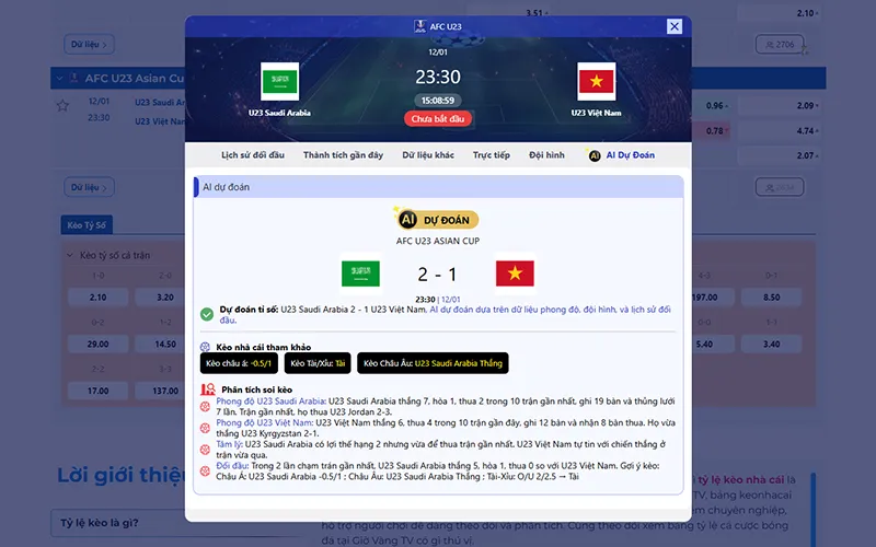 Dự đoán AI U23 Ả Rập Saudi vs U23 Việt Nam 23h30 ngày 12/01/2026
