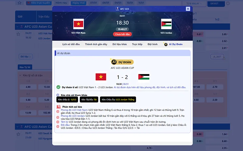 Dự đoán AI U23 Việt Nam vs U23 Jordan 18h30 ngày 06/01/2026