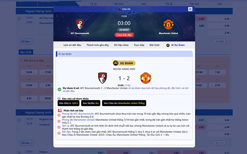 Dự đoán AI Bournemouth vs Man Utd 03h00 ngày 21/3/2026