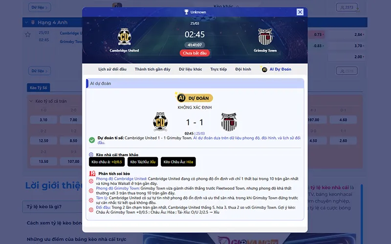 Dự đoán AI Cambridge vs Grimsby 02h45 ngày 25/3/2026