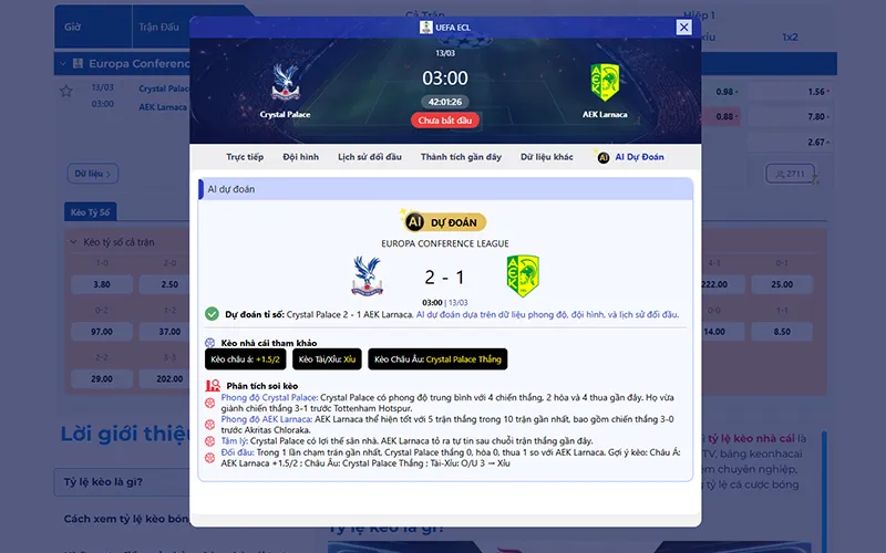 Dự đoán AI Crystal Palace vs AEK Larnaca 03h00 ngày 13/3/2026