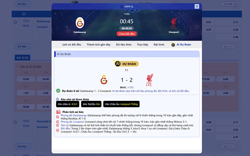 Dự đoán AI Galatasaray vs Liverpool 00h45 ngày 11/3/2026