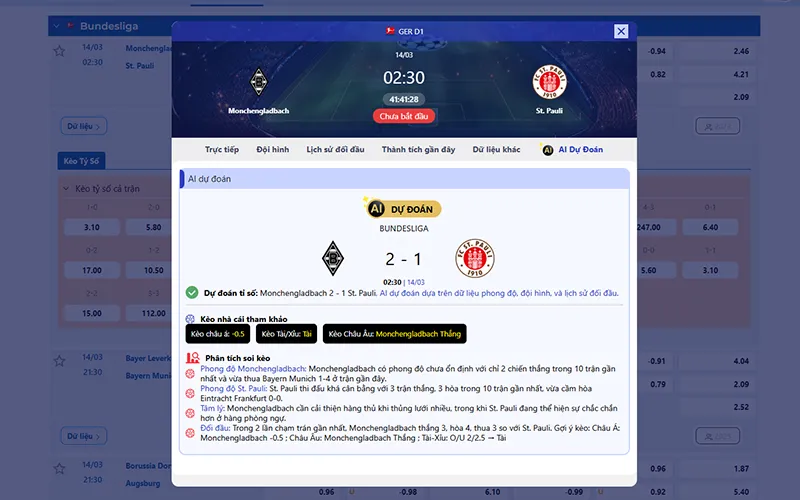 Dự đoán AI Monchengladbach vs St. Pauli 02h30 ngày 14/3/2026