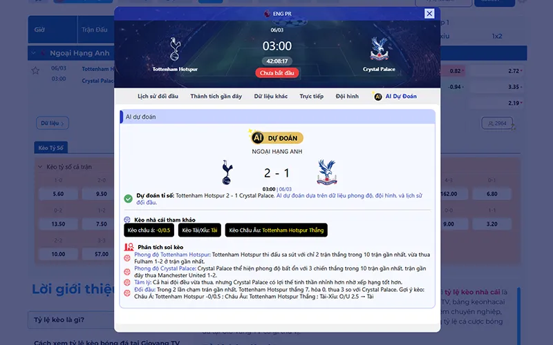 Dự đoán AI Tottenham vs Crystal Palace 03h00 ngày 06/3/2026
