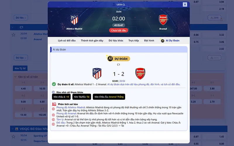 Dự đoán AI Atl Madrid vs Arsenal 02h00 ngày 30/4/2026