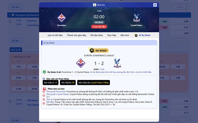 Dự đoán AI Fiorentina vs Crystal Palace 02h00 ngày 17/4/2026