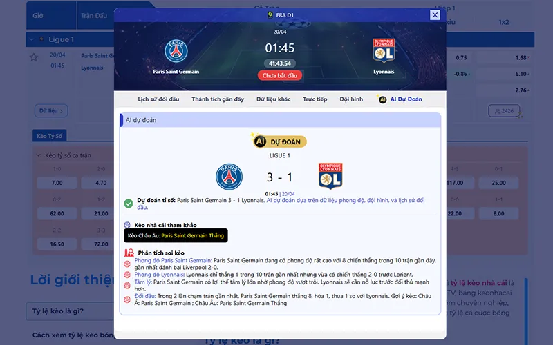 Dự đoán AI PSG vs Lyon 01h45 ngày 20/4/2026