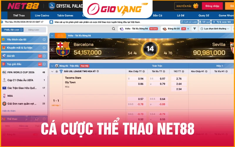 Cá cược thể thao NET88 với đa dạng sảnh cược phong phú