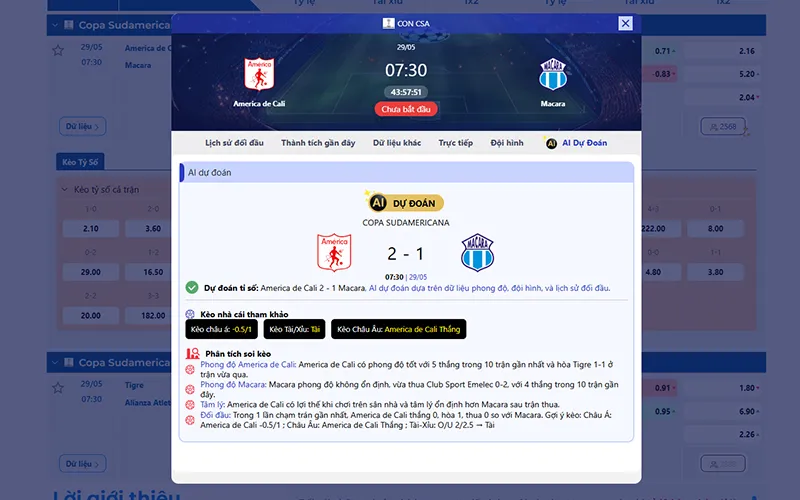 Thông tin tỷ lệ kèo America vs Macara 07h30 ngày 29/5/2026