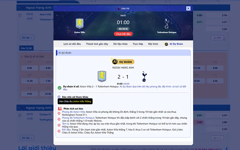 Dự đoán AI Aston Villa vs Tottenham 01h00 ngày 04/5/2026