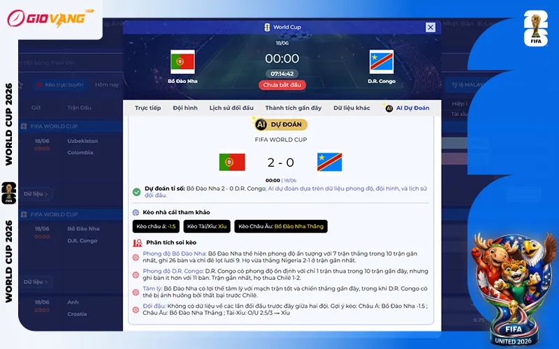 Dự đoán AI Bồ Đào Nha vs DR Congo 00h00 ngày 18/6/2026