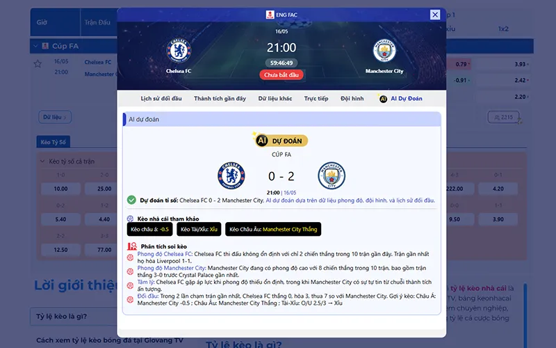 Dự đoán AI Chelsea vs Man City 21h00 ngày 16/5/2026