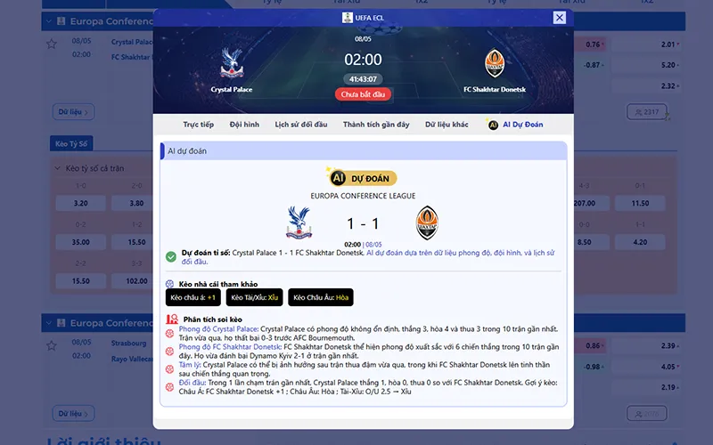 Dự đoán AI Crystal Palace vs Shakhtar Donetsk 02h00 ngày 08/5/2026