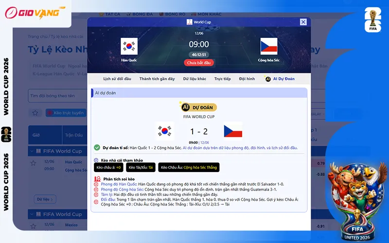 Dự đoán AI Hàn Quốc vs CH Séc 09h00 ngày 12/6/2026