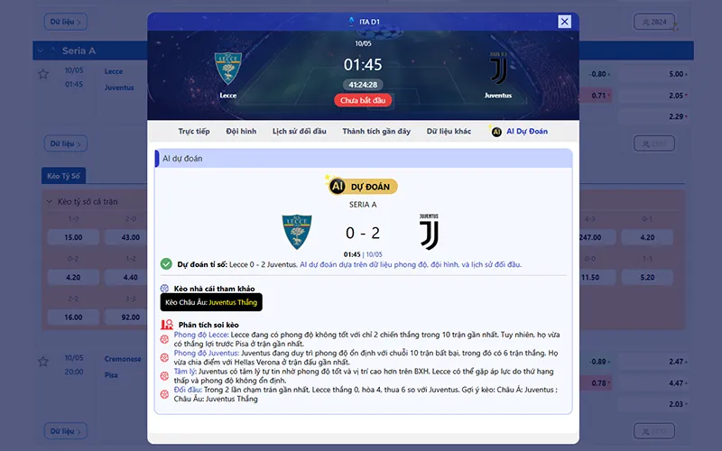 Dự đoán AI Lecce vs Juventus 01h45 ngày 10/5/2026