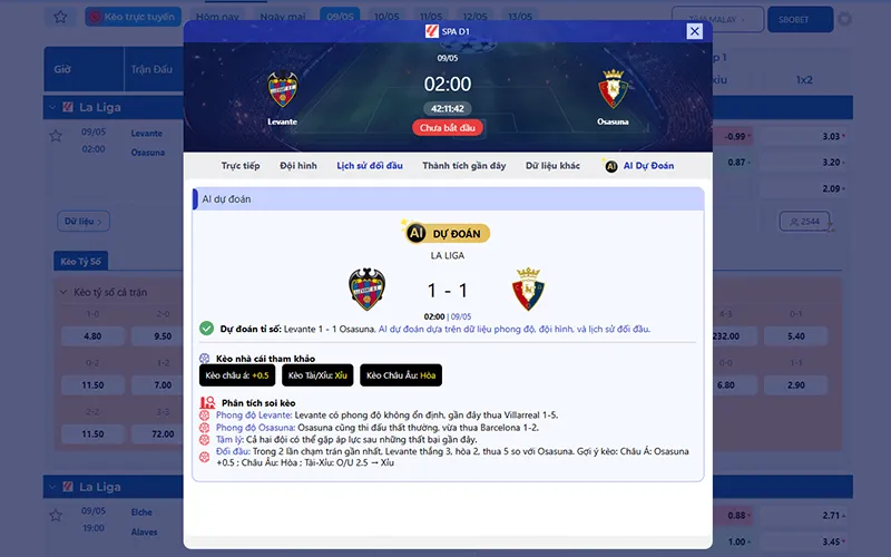Dự đoán AI Levante vs Osasuna 02h00 ngày 09/5/2026