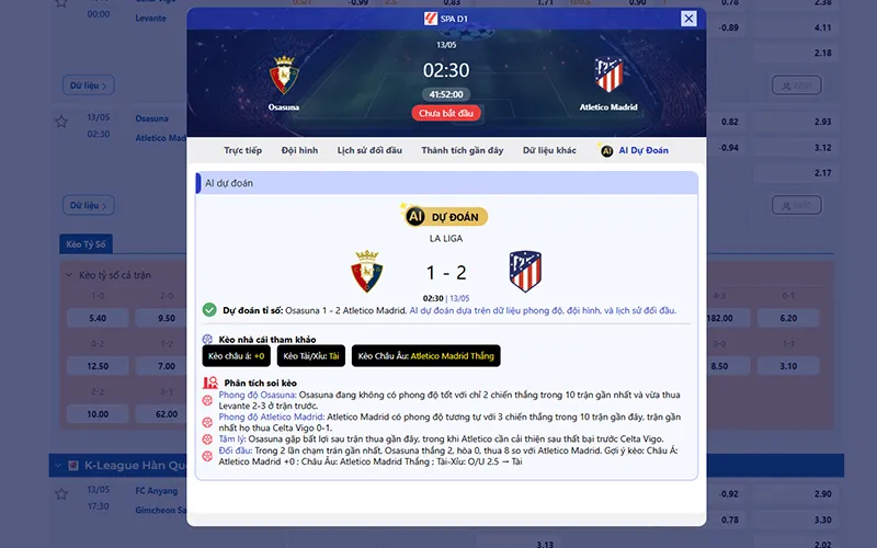 Dự đoán AI Osasuna vs Atl Madrid 02h30 ngày 13/5/2026