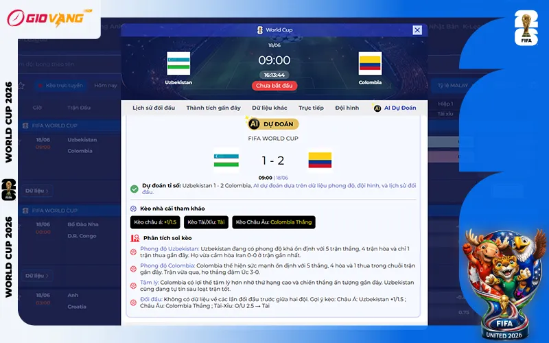 Dự đoán AI Uzbekistan vs Colombia 09h00 ngày 18/6/2026