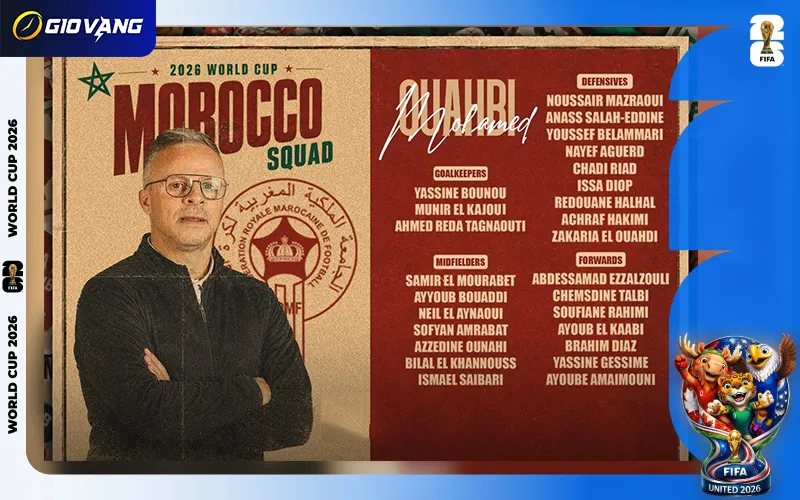 Danh sách cầu thủ đội tuyển Maroc tại World Cup 2026